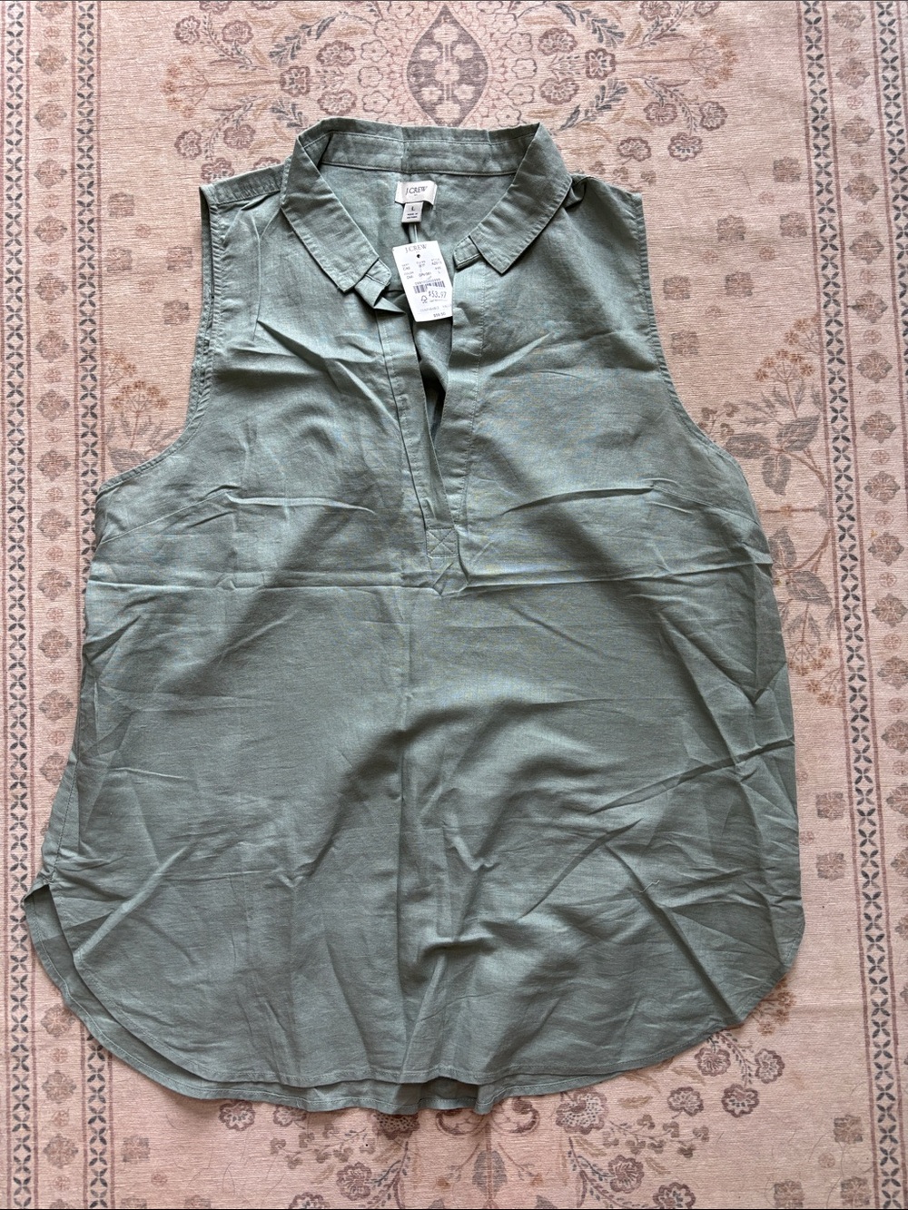 J. Crew Linen Cotton Sleeveless Collard Popover Aloe Green